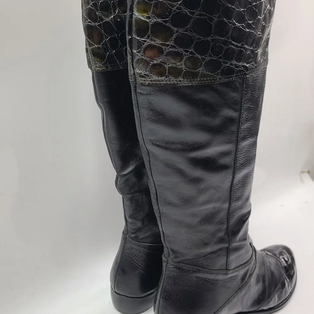 Unbranded Women's Black Croc‎ Leather Knee High Classic Riding Boot Size 10